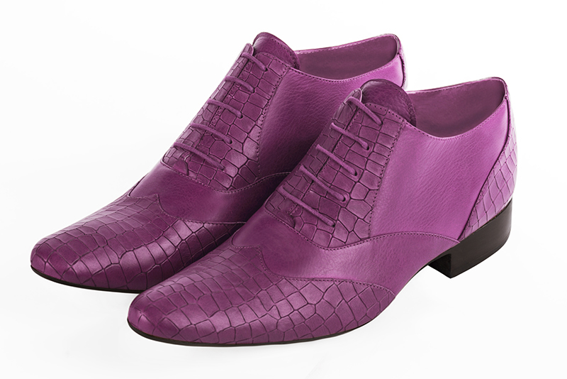 Mauve purple lace-up dress shoes for men. Round toe. Flat leather soles - Florence KOOIJMAN