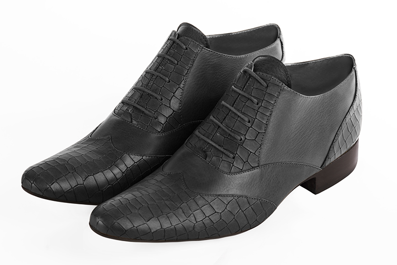 Dark grey lace-up dress shoes for men. Round toe. Flat leather soles - Florence KOOIJMAN