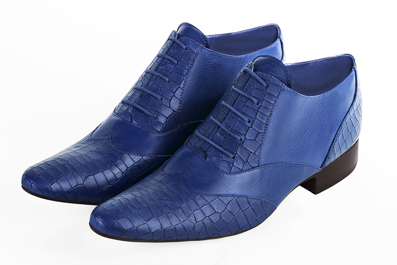 Electric blue lace-up dress shoes for men. Round toe. Flat leather soles - Florence KOOIJMAN