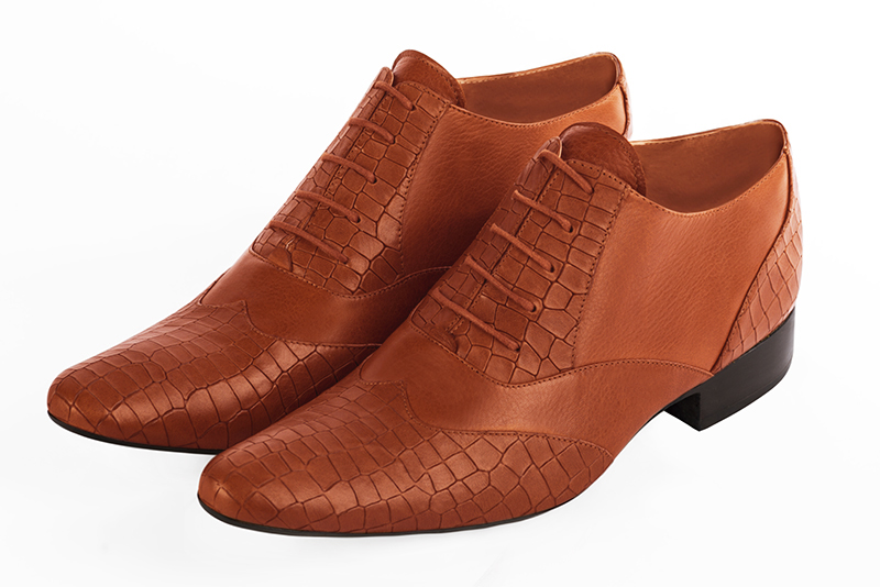 Terracotta orange lace-up dress shoes for men. Round toe. Flat leather soles - Florence KOOIJMAN