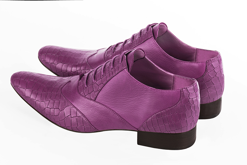Mauve purple lace-up dress shoes for men. Round toe. Flat leather soles. Rear view - Florence KOOIJMAN