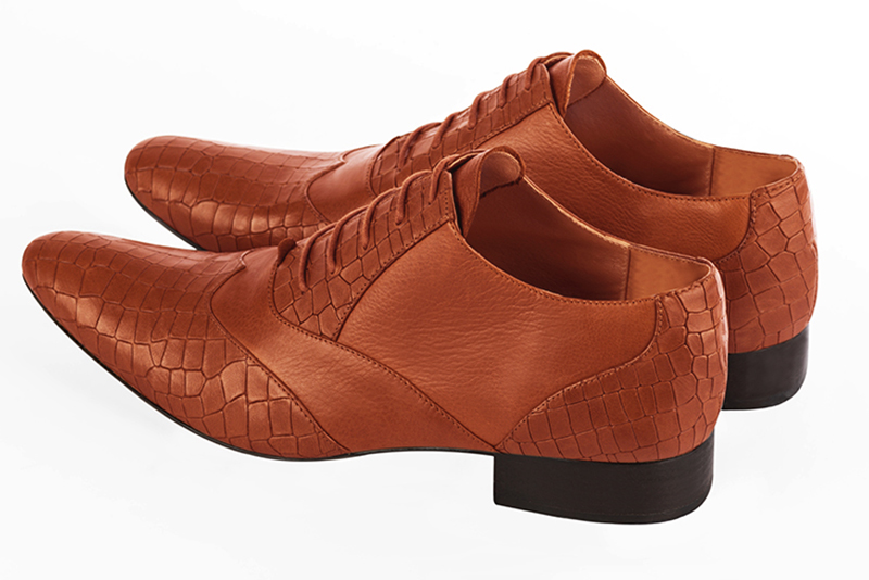 Terracotta orange lace-up dress shoes for men. Round toe. Flat leather soles. Rear view - Florence KOOIJMAN