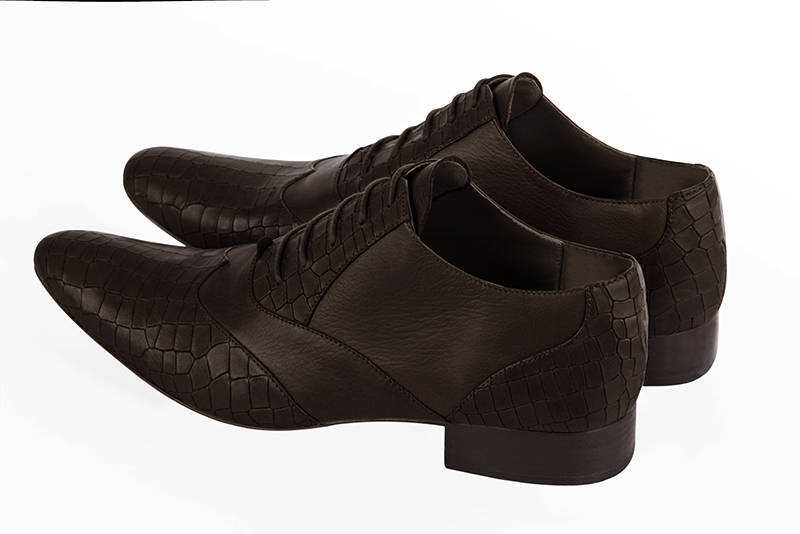 Dark brown lace-up dress shoes for men. Round toe. Flat leather soles. Rear view - Florence KOOIJMAN
