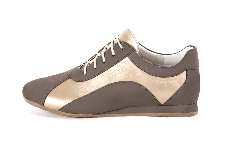 Taupe brown and gold women's elegant sneakers.. Profile view - Florence KOOIJMAN