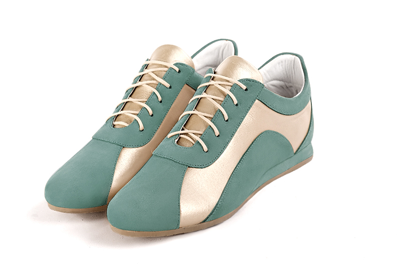 Mint green and gold women's dress sneakers. - Florence KOOIJMAN