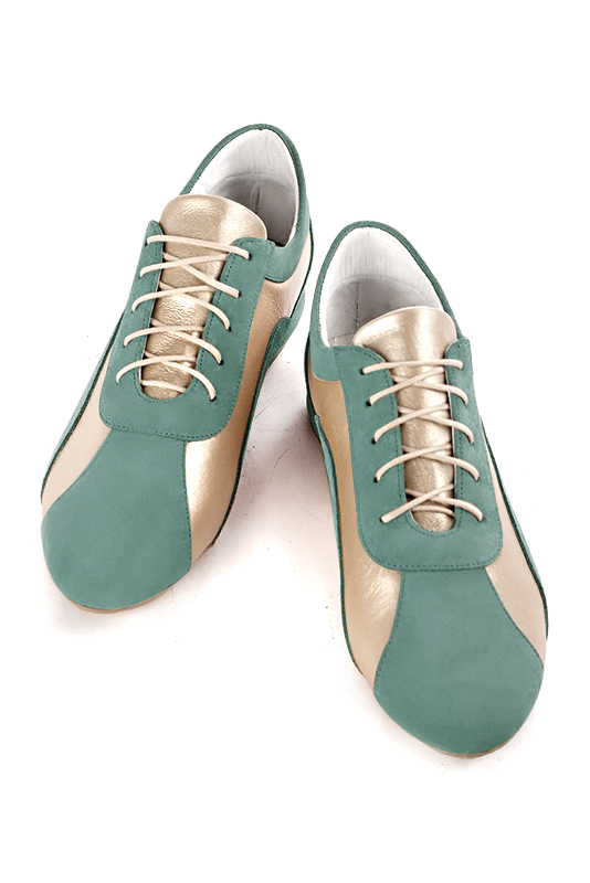 Mint green and gold women's elegant sneakers.. Top view - Florence KOOIJMAN