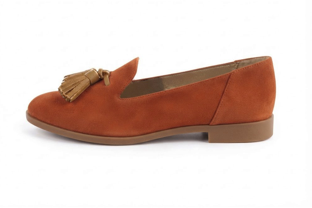Sophisticated women's tassel loafers finished with delicate leather details, designed for polished business and casual elegance, in terracotta and camel leather with round toe and chunky rubber lug sole - Florence KOOIJMAN