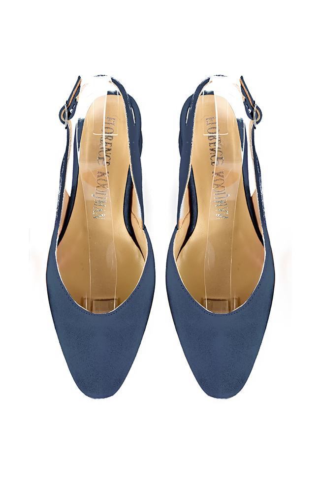 Women's denim blue slingback dress shoes. Round toe. Thick rubber soles - Top view