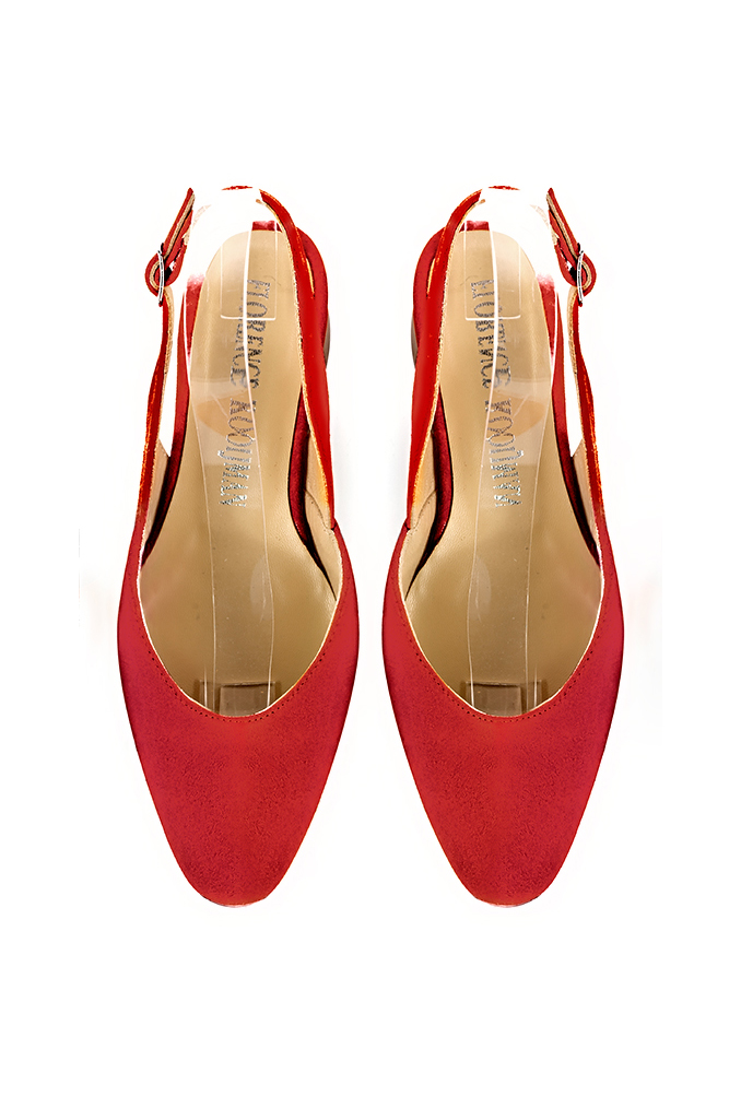 Women's scarlet red slingback dress shoes. Round toe. Thick rubber soles - Top view