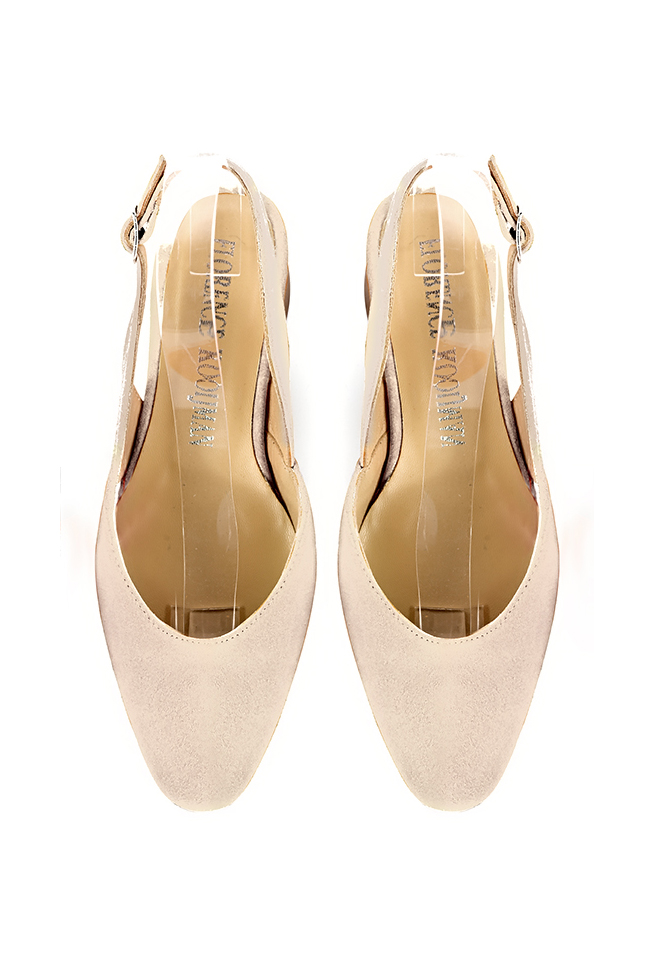 Women's egg shell beige slingback dress shoes. Round toe. Thick rubber soles - Top view