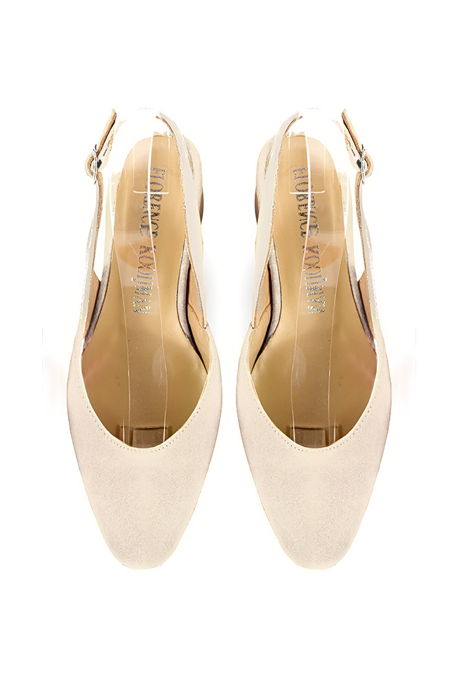 Dress slingback heels in egg shell beige leather with thick rubber soles and round toe - Top view