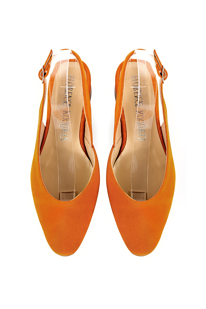 Women's apricot orange slingback dress shoes. Round toe. Thick rubber soles - Top view
