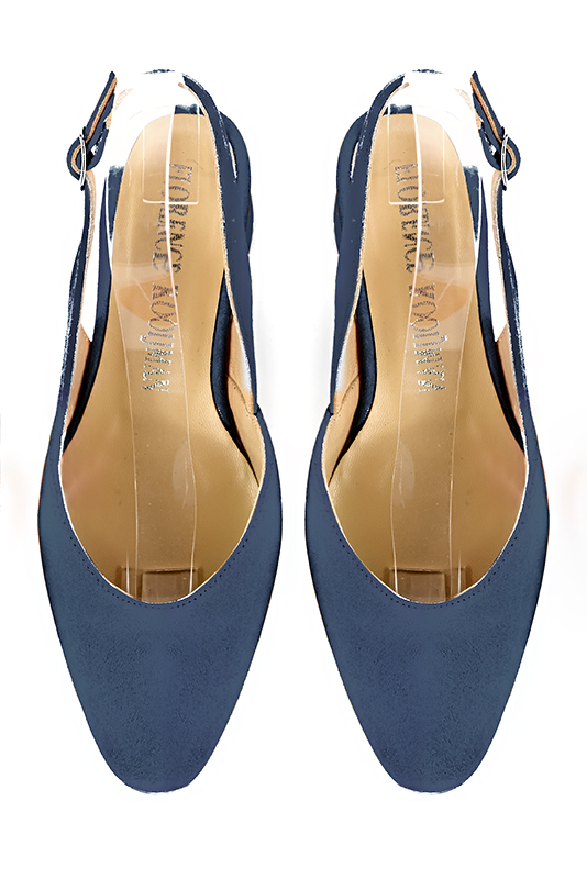 Denim blue women's slingback shoes. Round toe. Low rubber soles. Top view - Florence KOOIJMAN