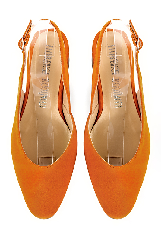 Apricot orange women's slingback shoes. Round toe. Low rubber soles. Top view - Florence KOOIJMAN