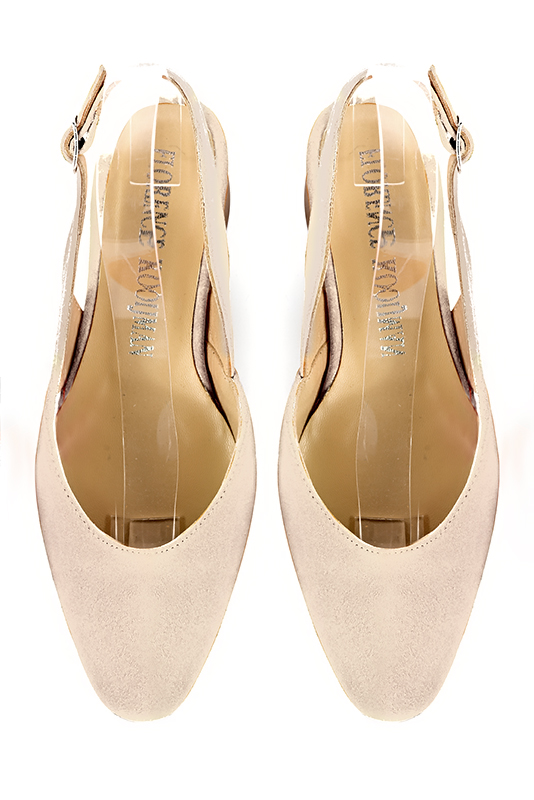 Champagne beige women's slingback shoes. Round toe. Low rubber soles. Top view - Florence KOOIJMAN