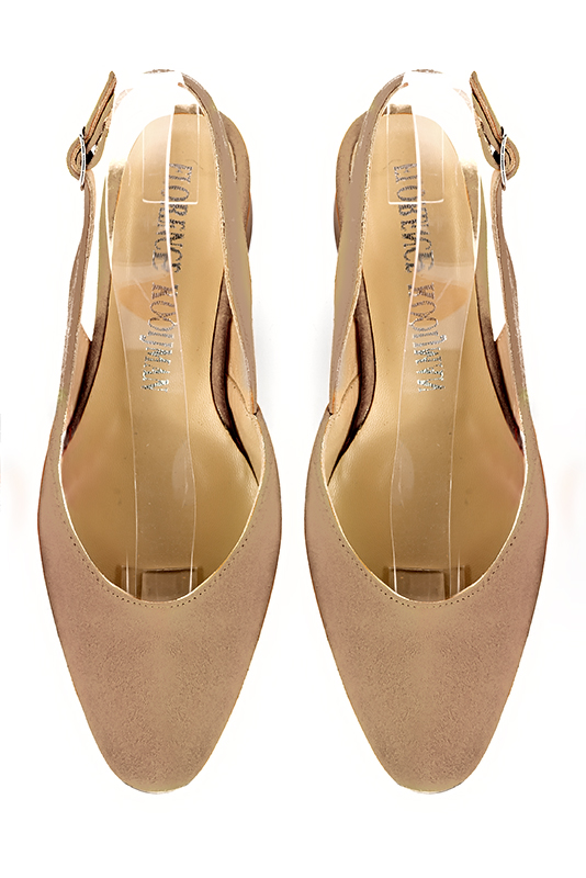 Tan beige women's slingback shoes. Round toe. Low rubber soles. Top view - Florence KOOIJMAN