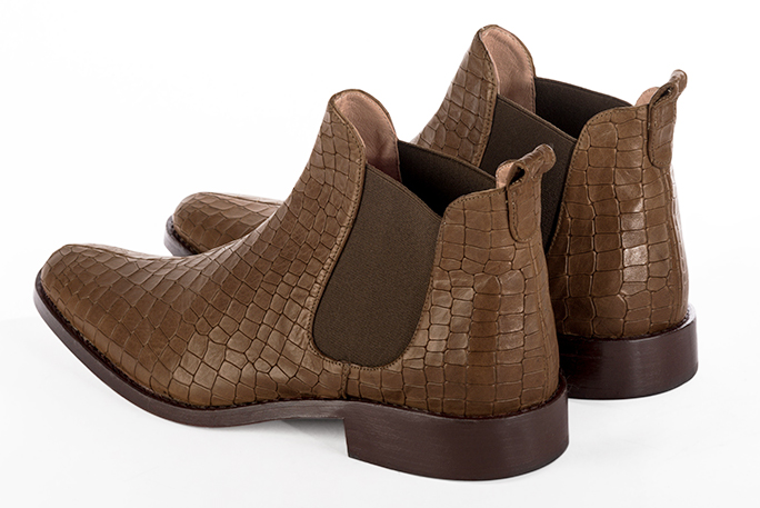 Caramel brown dress ankle boots for men. Round toe. Flat leather soles. Rear view - Florence KOOIJMAN