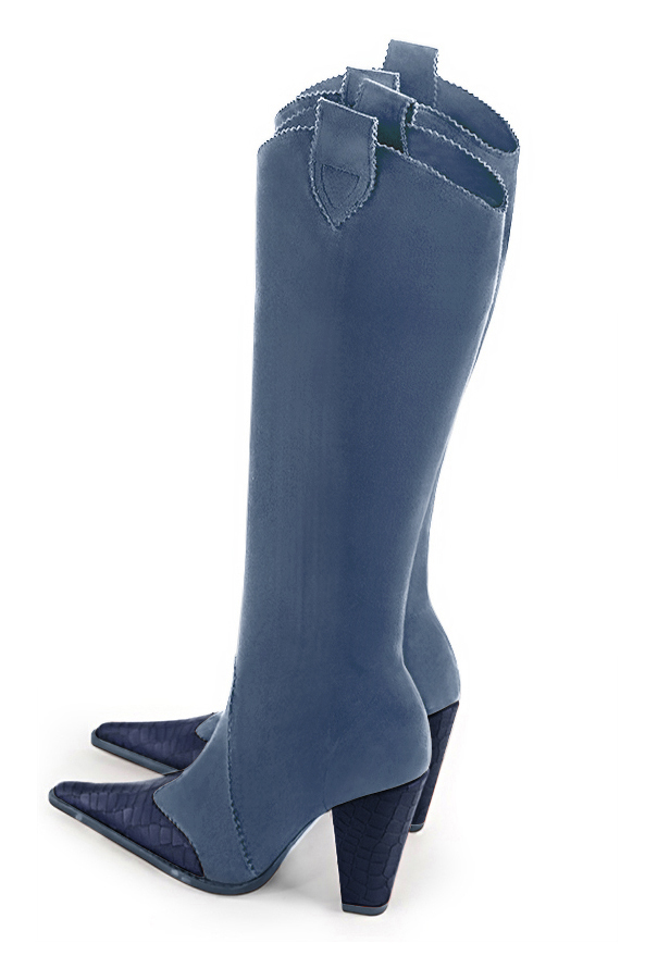 Navy blue women's cowboy boots. Pointed toe. Very high cone heels. Made to measure. Top view - Florence KOOIJMAN