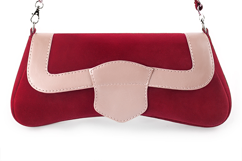 Cardinal red and powder pink women's dress clutch, for weddings, ceremonies, cocktails and parties. Profile view - Florence KOOIJMAN