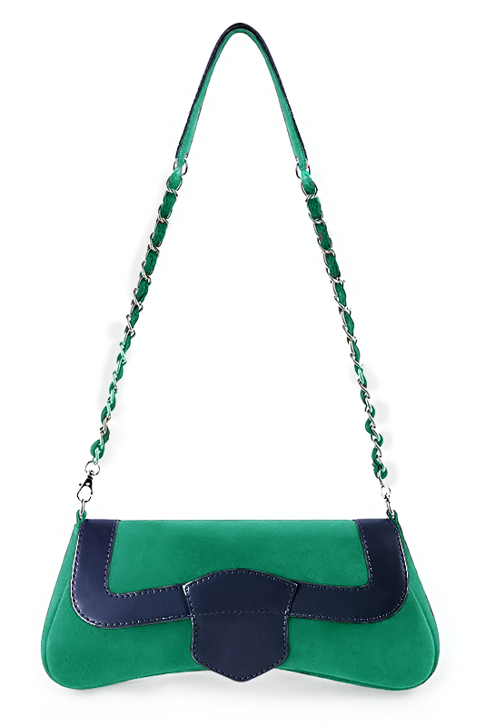 Emerald green and navy blue women's dress clutch, for weddings, ceremonies, cocktails and parties. Top view - Florence KOOIJMAN