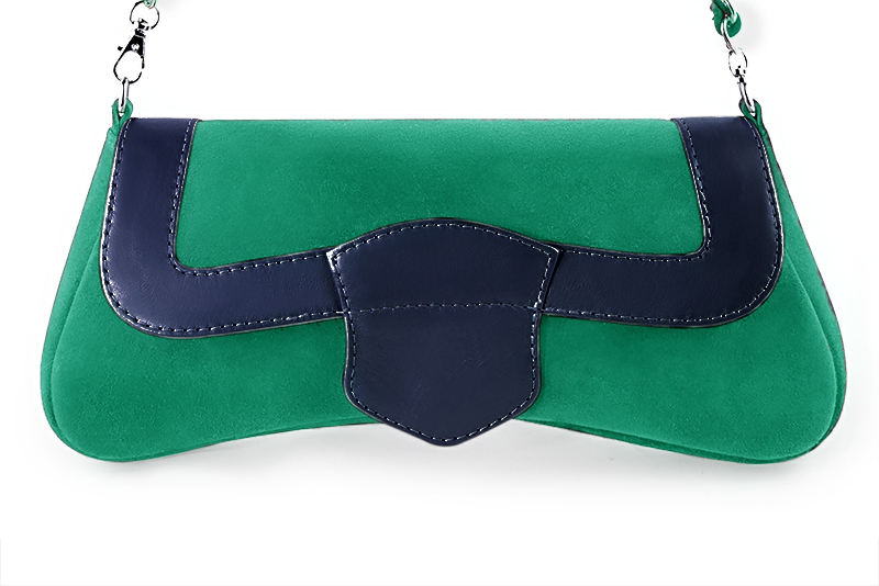 Emerald green and navy blue women's dress clutch, for weddings, ceremonies, cocktails and parties. Profile view - Florence KOOIJMAN