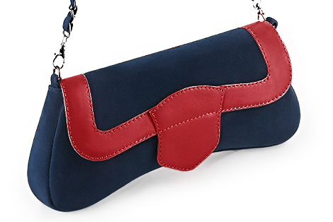 Navy blue and scarlet red women's dress clutch, for weddings, ceremonies, cocktails and parties. Front view - Florence KOOIJMAN