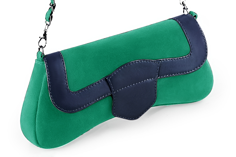 Emerald green and navy blue women's dress clutch, for weddings, ceremonies, cocktails and parties. Front view - Florence KOOIJMAN
