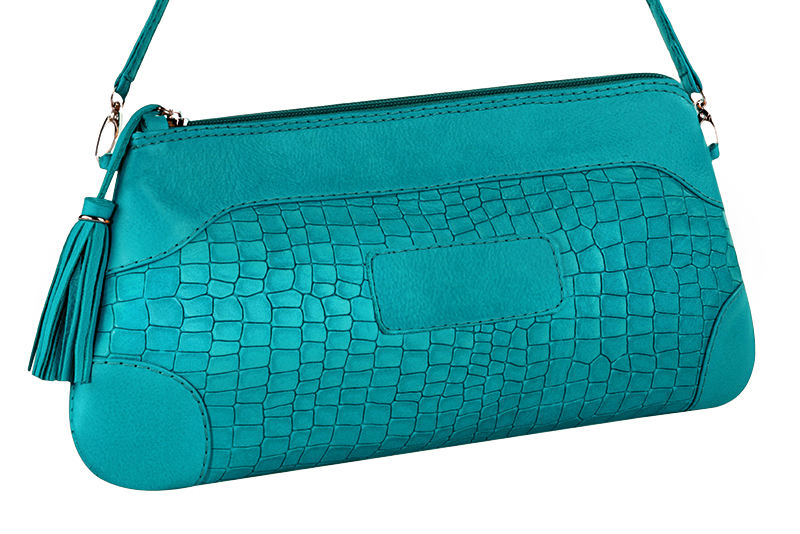Turquoise blue women's dress clutch, for weddings, ceremonies, cocktails and parties. Front view - Florence KOOIJMAN