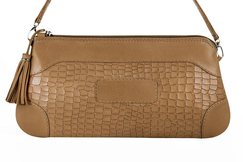 Camel beige women's dress clutch, for weddings, ceremonies, cocktails and parties. Profile view - Florence KOOIJMAN