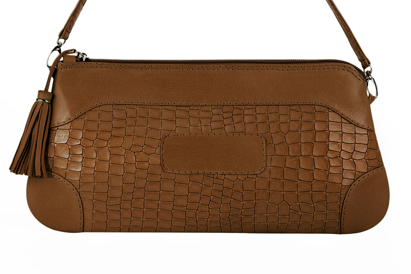 Caramel brown women's dress clutch, for weddings, ceremonies, cocktails and parties. Profile view - Florence KOOIJMAN