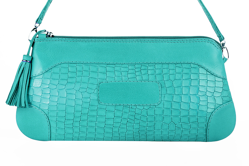 Aquamarine blue women's dress clutch, for weddings, ceremonies, cocktails and parties. Profile view - Florence KOOIJMAN