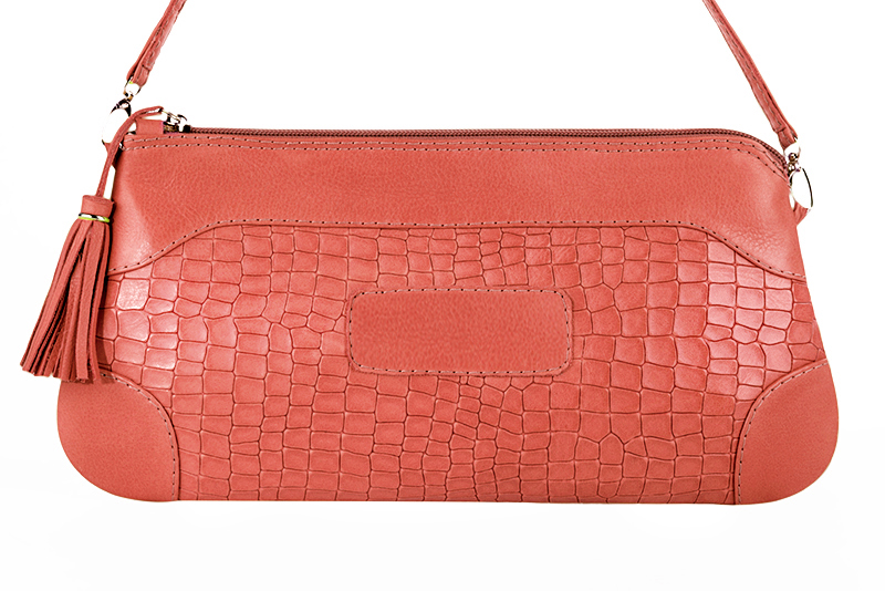 Coral orange women's dress clutch, for weddings, ceremonies, cocktails and parties. Profile view - Florence KOOIJMAN