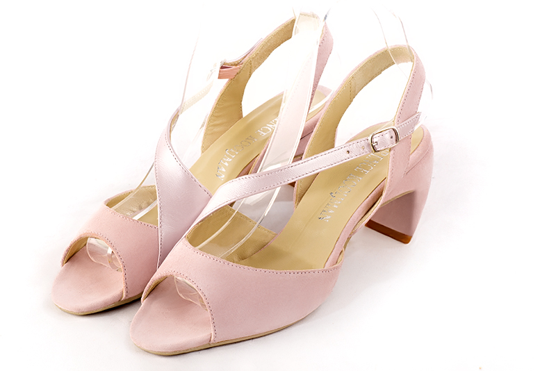 Light pink women's slingback sandals. Round toe. Medium comma heels - Florence KOOIJMAN