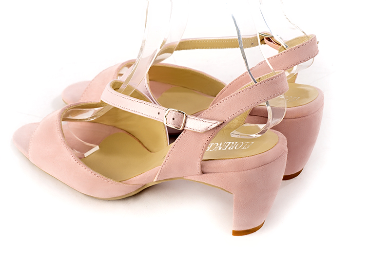 Light pink women's slingback sandals. Round toe. Medium comma heels. Rear view - Florence KOOIJMAN
