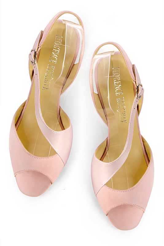 Light pink women's slingback sandals. Round toe. Medium comma heels. Top view - Florence KOOIJMAN