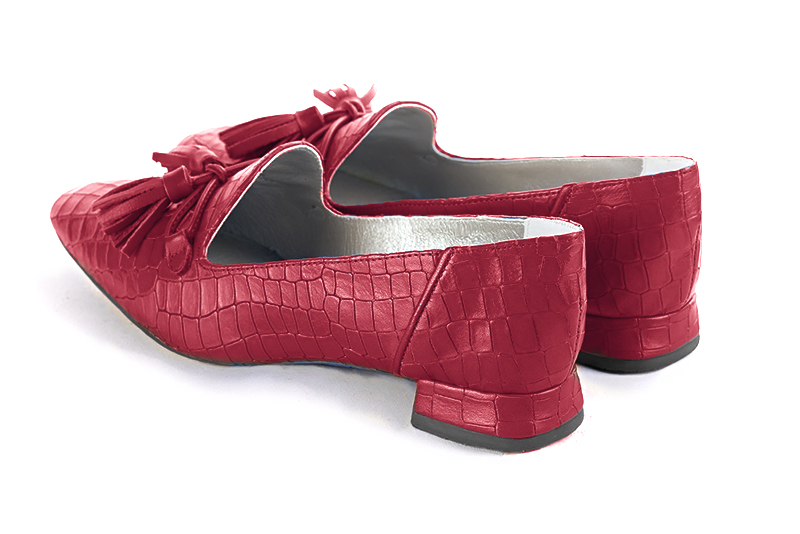 Cardinal red women's loafers with pompons. Square toe. Flat flare heels - Florence KOOIJMAN