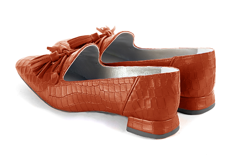 Terracotta orange women's loafers with pompons. Square toe. Flat flare heels - Florence KOOIJMAN