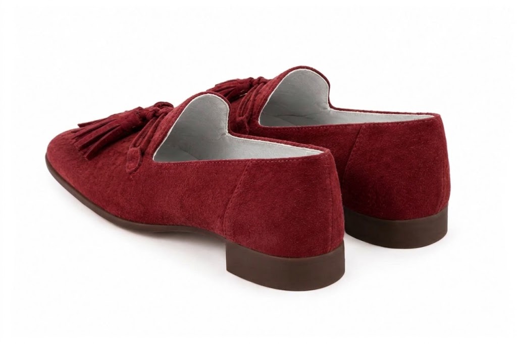 Women's burgundy lug-sole loafers with square toe and chunky rubber lug sole - Rear view