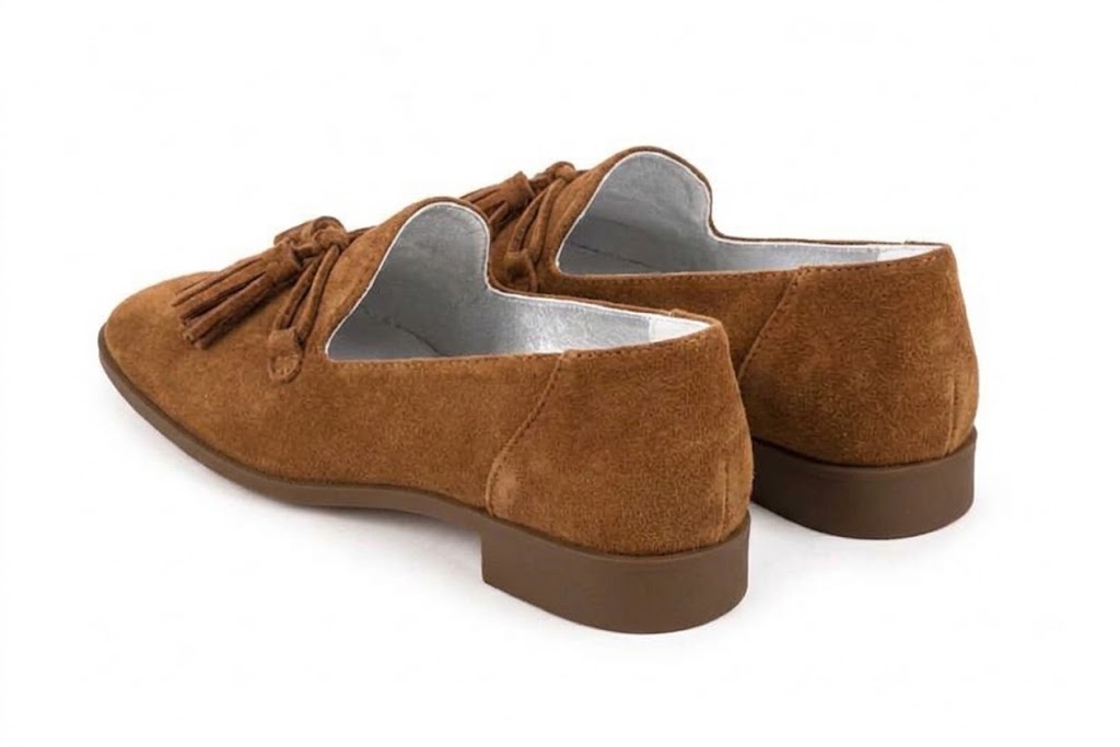 Women's cognac lug-sole loafers with square toe and chunky rubber lug sole - Rear view