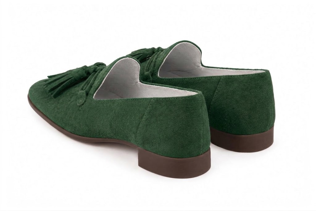 Women's forest green lug-sole loafers with square toe and chunky rubber lug sole - Rear view