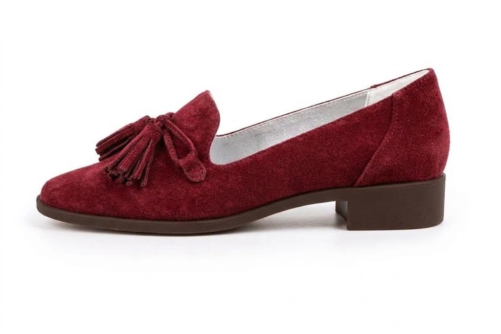 Women's burgundy lug-sole loafers with square toe and chunky rubber lug sole - Profile view