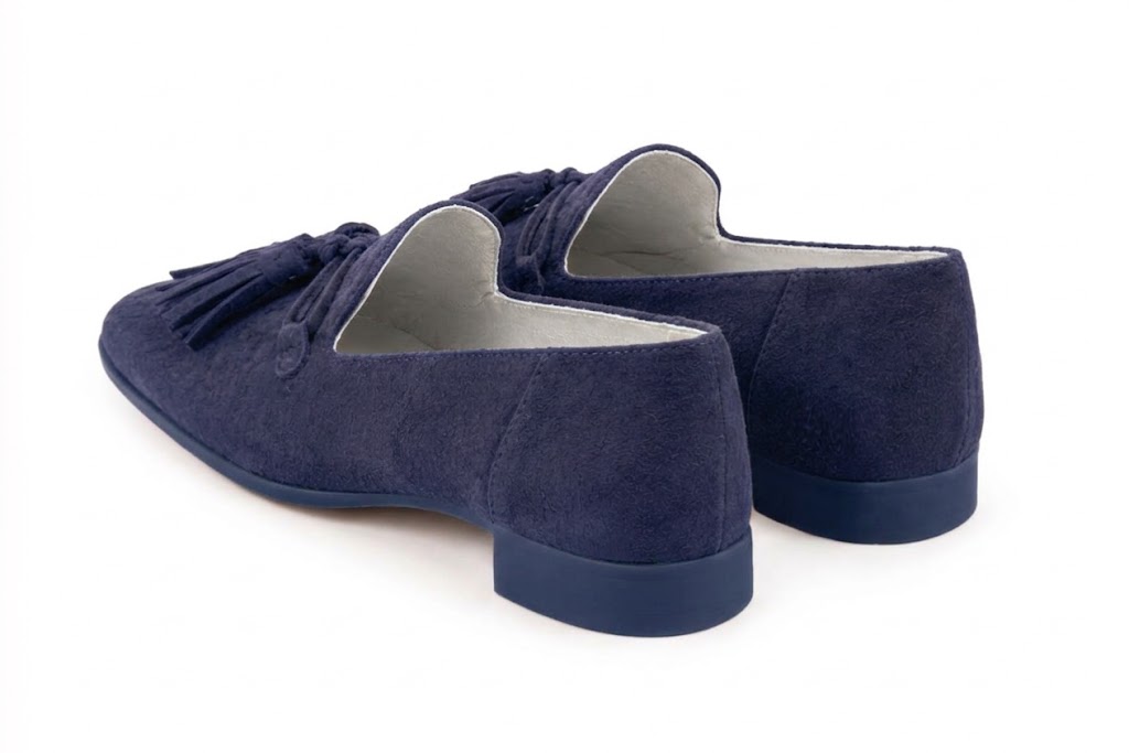 Women's navy blue lug-sole loafers with square toe and chunky rubber lug sole - Rear view