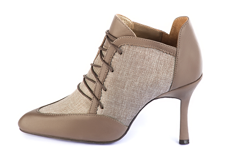 Bronze beige women's fashion lace-up shoes. Pointed toe. Very high slim heel - Florence KOOIJMAN