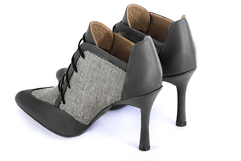 Dark grey women's fashion lace-up shoes. Pointed toe. Very high slim heel. Rear view - Florence KOOIJMAN