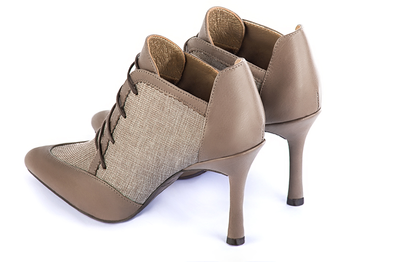 Bronze beige women's fashion lace-up shoes. Pointed toe. Very high slim heel. Rear view - Florence KOOIJMAN