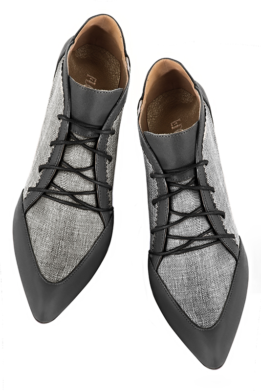 Dark grey women's fashion lace-up shoes. Pointed toe. Very high slim heel. Top view - Florence KOOIJMAN