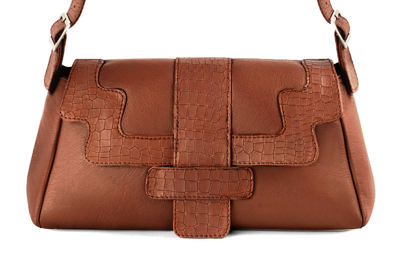 Dress handbag in terracotta orange leather - Profile view