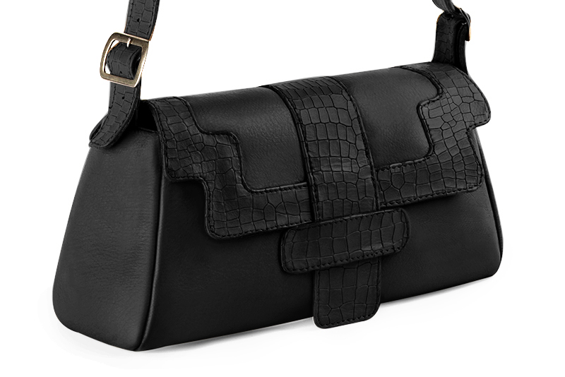 Dress handbag in satin black leather - Front view