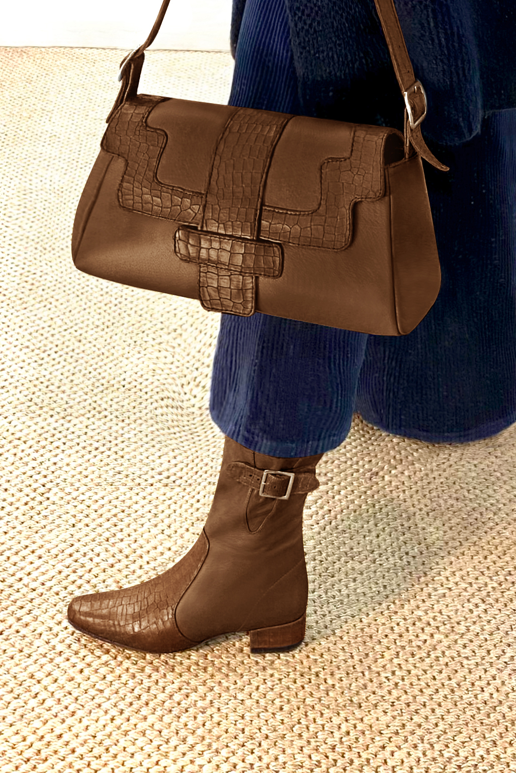 Dress handbag in caramel brown leather - Worn view