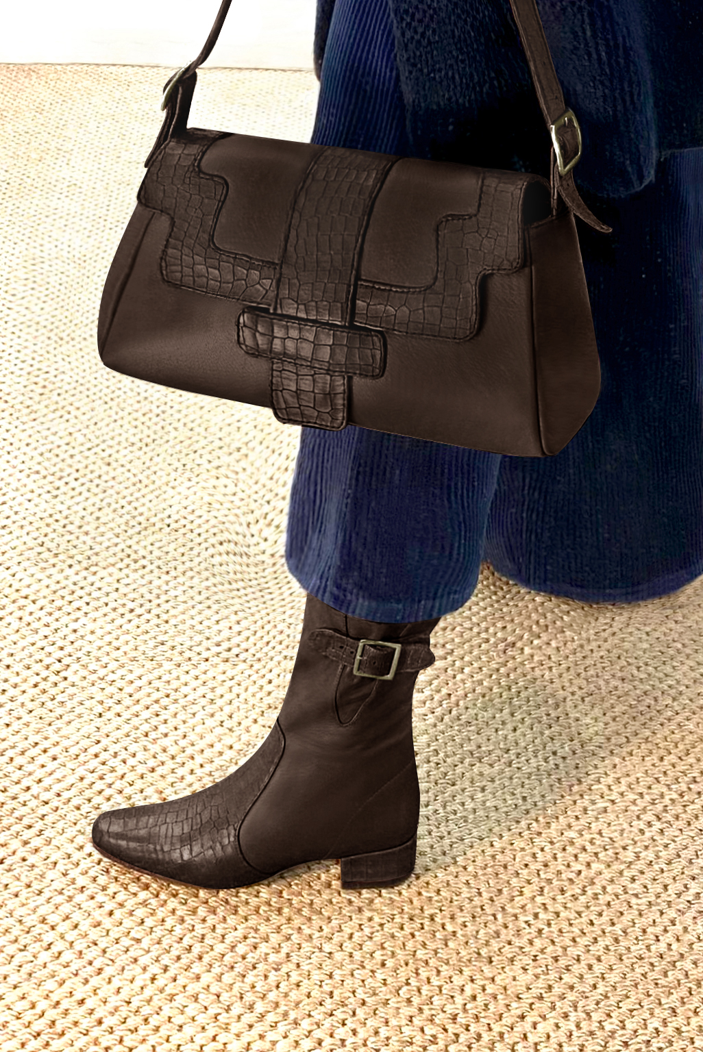 Dress handbag in dark brown leather - Worn view